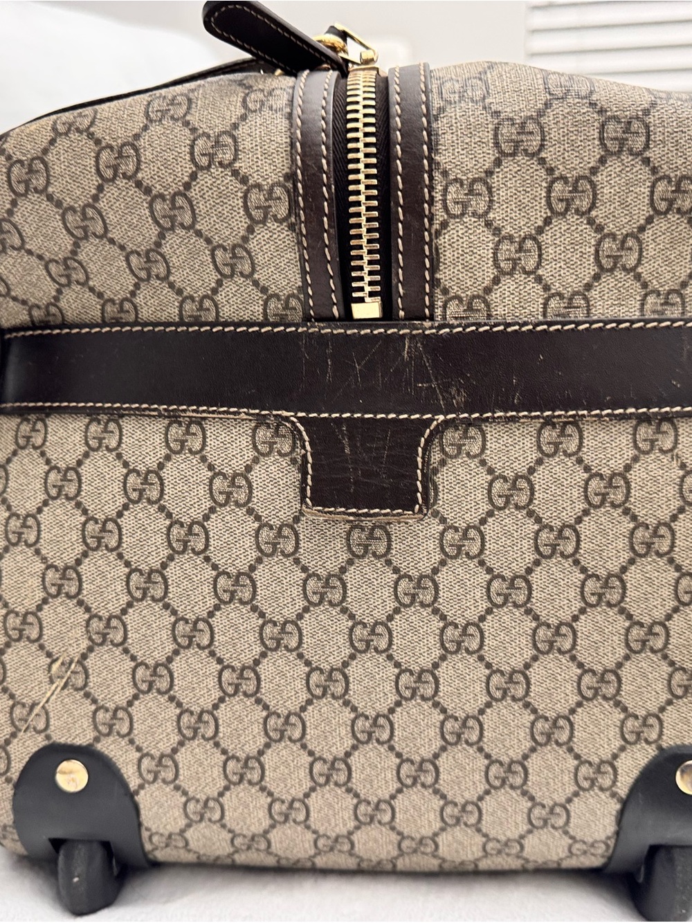 Gucci Beige/Brown Monogram Rolling Travel Duffel - Picture 14 of 16